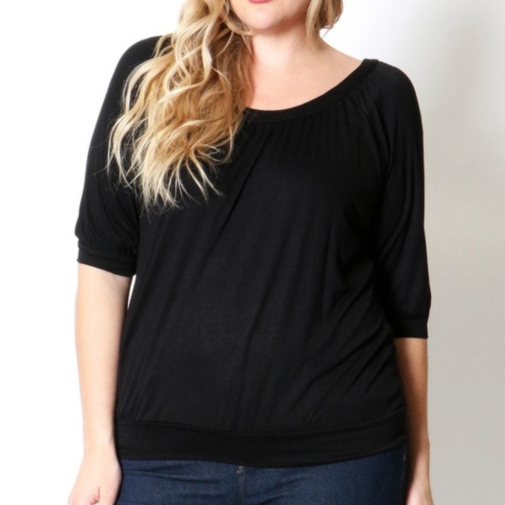 Plus Size 1/2 sleeves Black Top